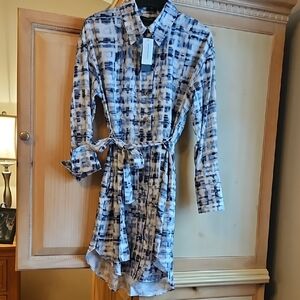 Banana Republic Dress Black, Blue and White Patterned
